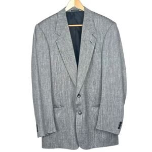 Pierre Balmain Vintage Men's 39L Silk Blazer Sport Coat Gray Herringbone Jacket
